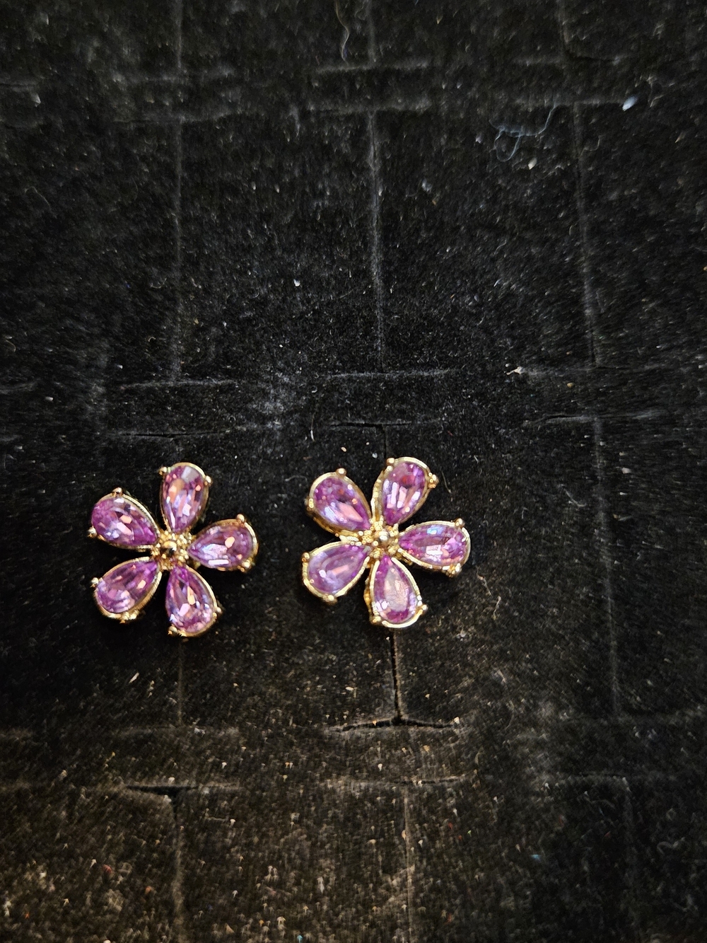 Gold Floral Purple Crystal Stud Earrings - Women's Jewelry